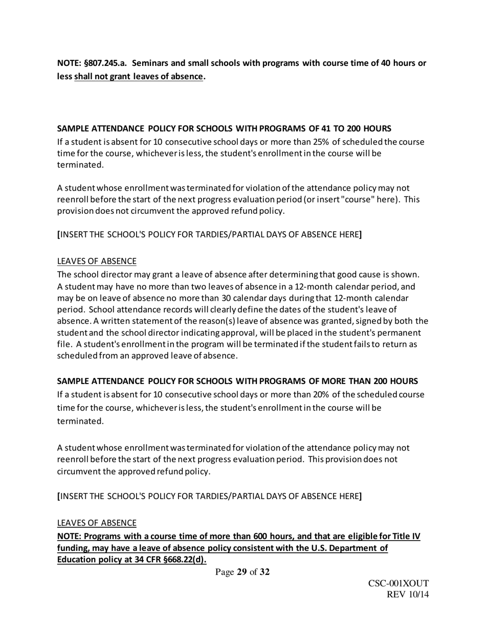 Form CSC-001XOUT Catalog Outline  Template - Texas, Page 29