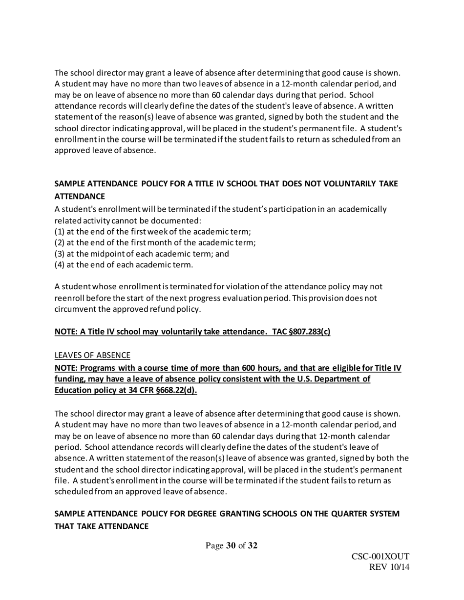 Form CSC-001XOUT Catalog Outline  Template - Texas, Page 30