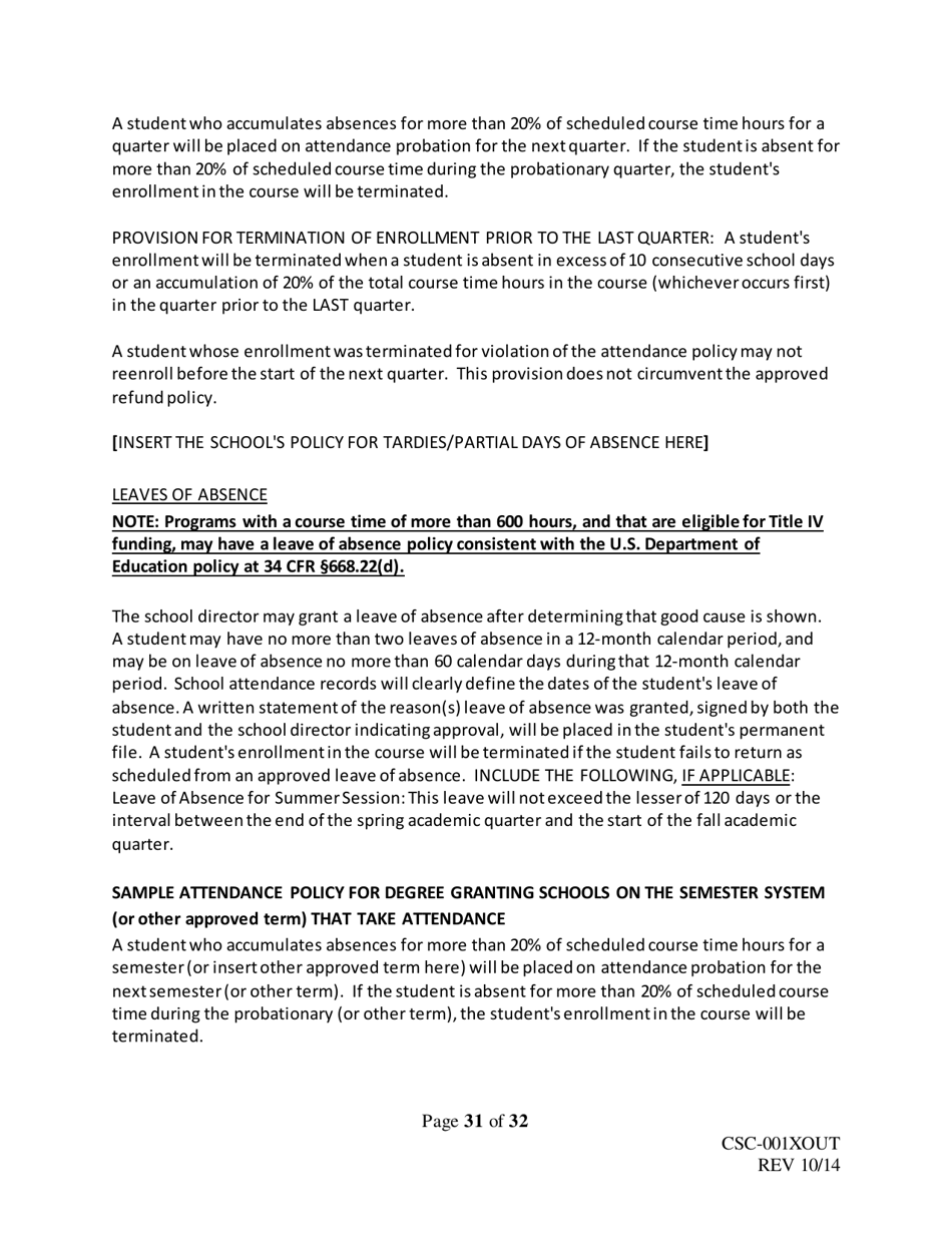 Form CSC-001XOUT Catalog Outline  Template - Texas, Page 31