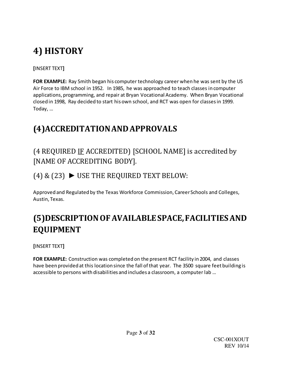 Form CSC-001XOUT Catalog Outline  Template - Texas, Page 3