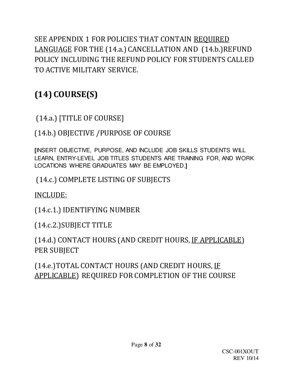 Form CSC-001XOUT Catalog Outline  Template - Texas, Page 8