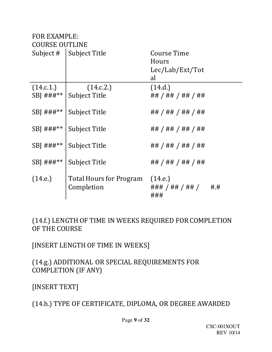 Form CSC-001XOUT Catalog Outline  Template - Texas, Page 9