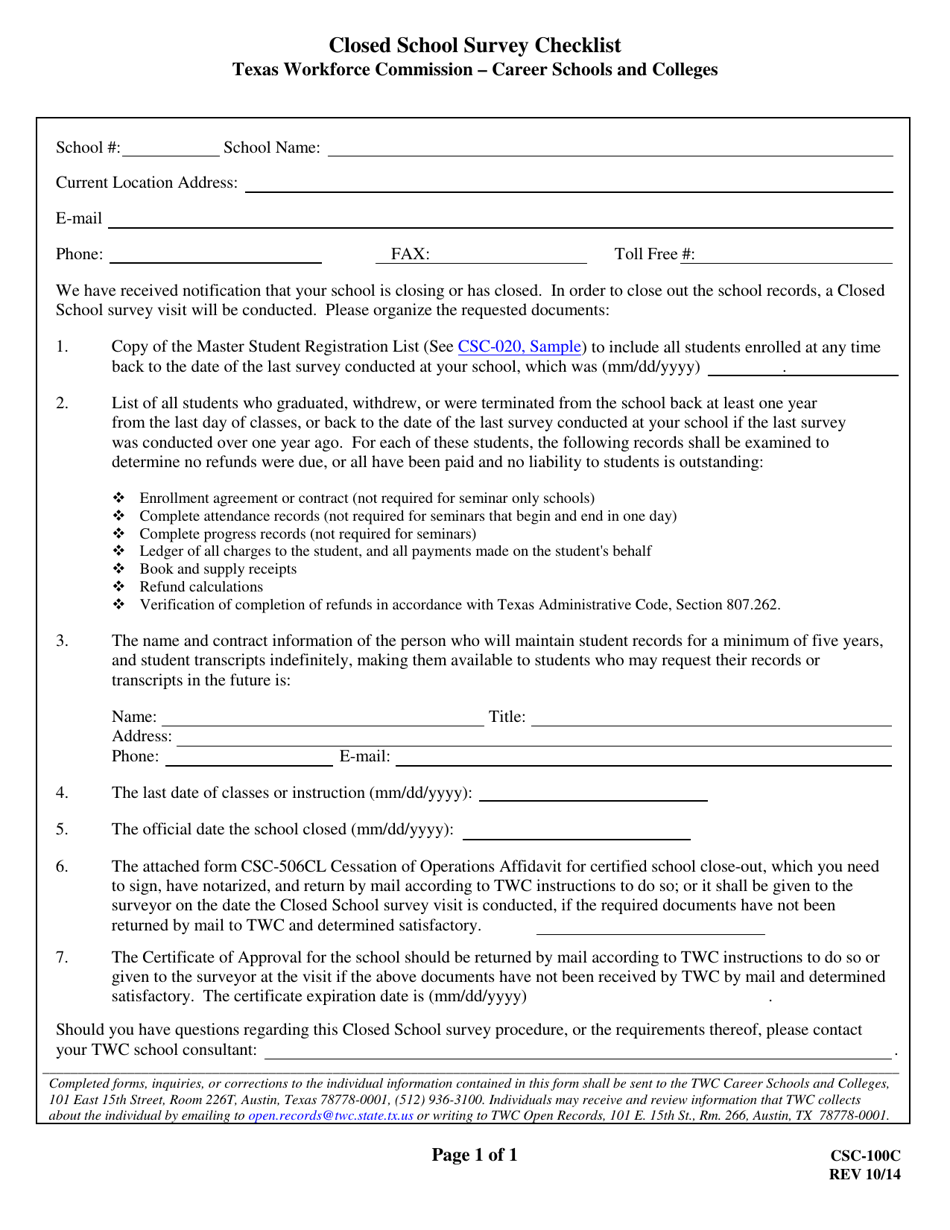 Form CSC-100C - Fill Out, Sign Online and Download Fillable PDF, Texas ...