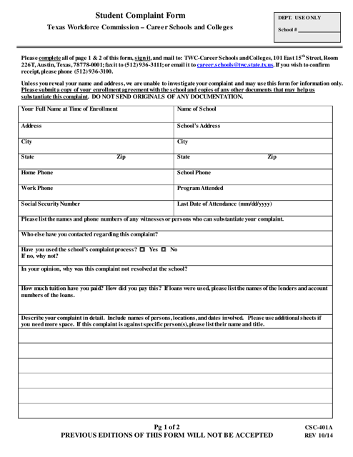 Form CSC-401A  Printable Pdf