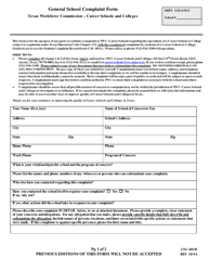 Form CSC-401B General School Complaint Form - Texas