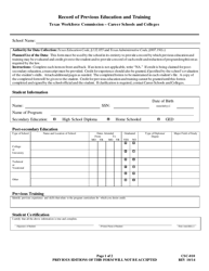 Form CSC-010 &quot;Record of Previous Education and Training&quot; - Texas
