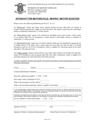Document preview: Affidavit for Motorcycle/Moped/Motor Scooter - Rhode Island