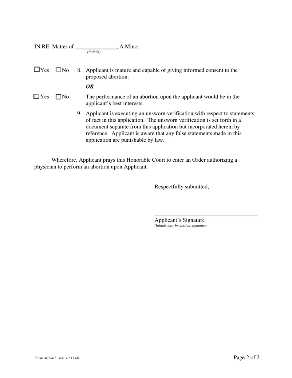 Form ACA-01 - Fill Out, Sign Online and Download Fillable PDF ...