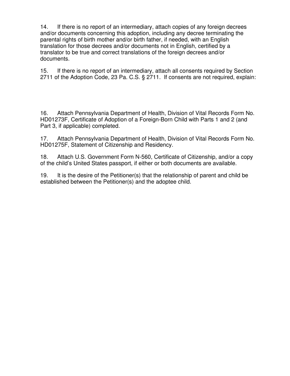 Petition for Adoption of a Foreign Born Child - Pennsylvania, Page 4