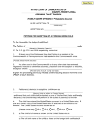 Document preview: Petition for Adoption of a Foreign Born Child - Pennsylvania