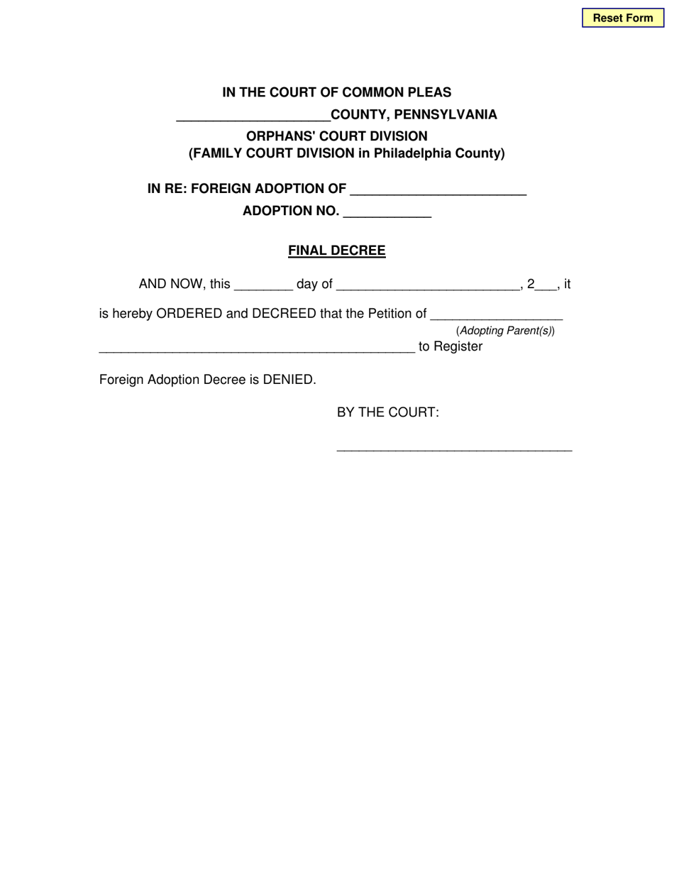 Final Decree Denied - Pennsylvania, Page 1