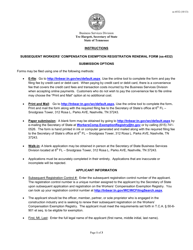 Document preview: Form SS-4532 Subsequent Workers' Compensation Exemption Registration Renewal Form - Tennessee