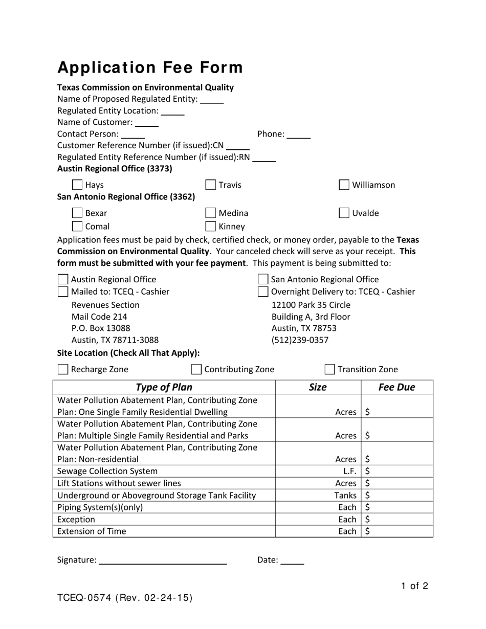 Form TCEQ-0574 Application Fee Form - Texas, Page 1