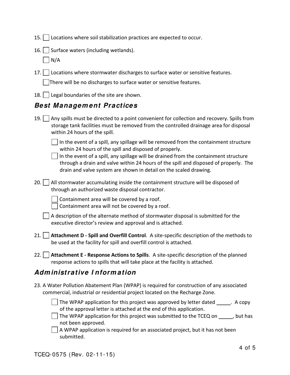 Form TCEQ-0575 Aboveground Storage Tank Facility Plan Application - Texas, Page 4