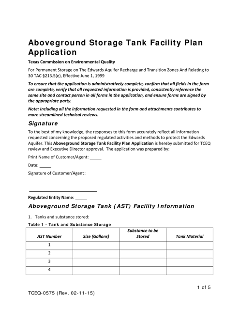 Form TCEQ-0575 Aboveground Storage Tank Facility Plan Application - Texas