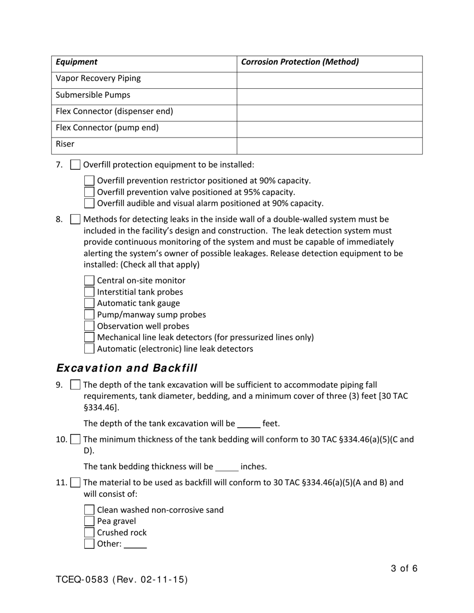 Form TCEQ-0583 Underground Storage Tank Facility Plan Application - Texas, Page 3