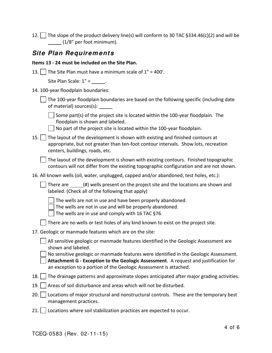 Form TCEQ-0583 Underground Storage Tank Facility Plan Application - Texas, Page 4