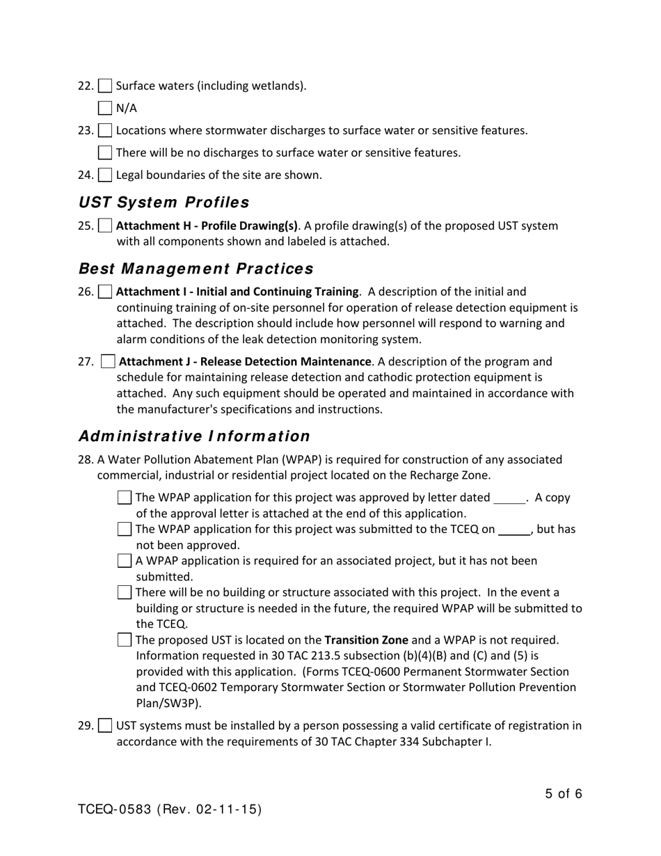 Form TCEQ-0583 Underground Storage Tank Facility Plan Application - Texas, Page 5