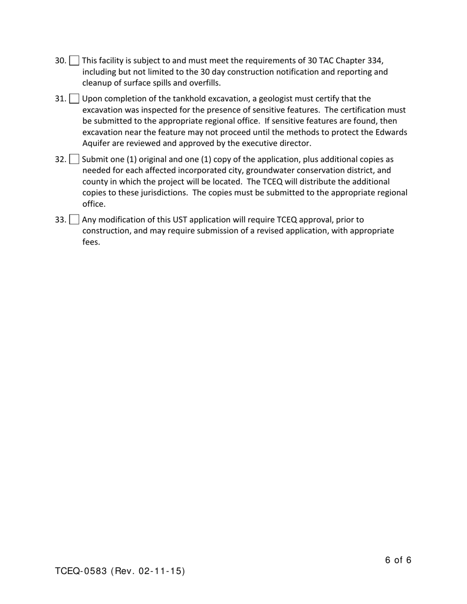 Form TCEQ-0583 Underground Storage Tank Facility Plan Application - Texas, Page 6