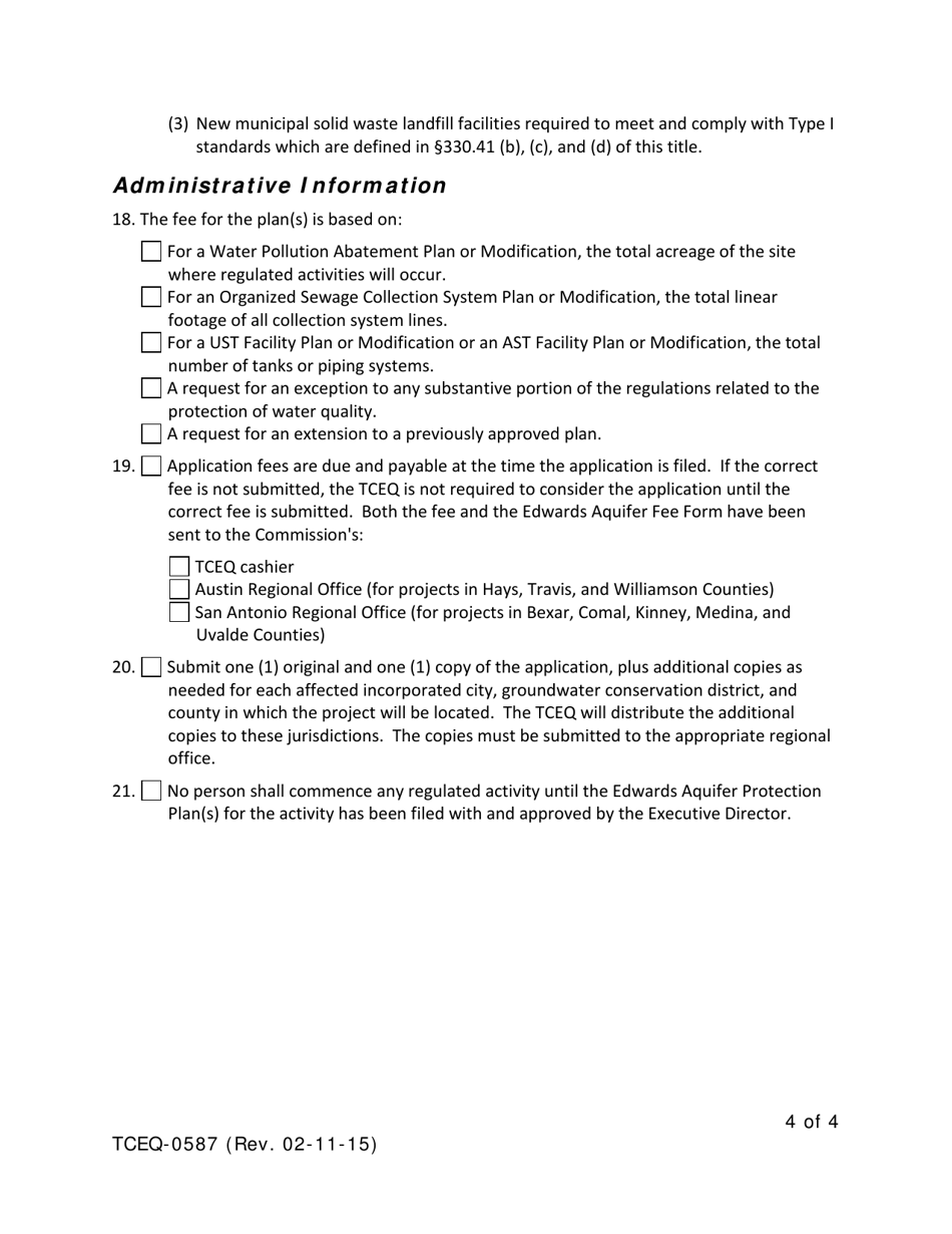 Form TCEQ-0587 General Information Form for Regulated Activities on the Edwards Aquifer Recharge and Transition Zones - Texas, Page 4