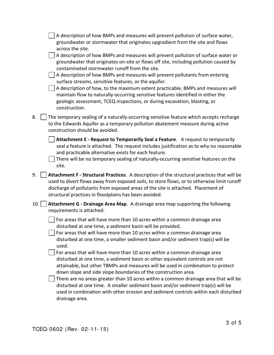 Form TCEQ-0602 Temporary Stormwater Section for Regulated Activities on the Edwards Aquifer Recharge Zone - Texas, Page 3