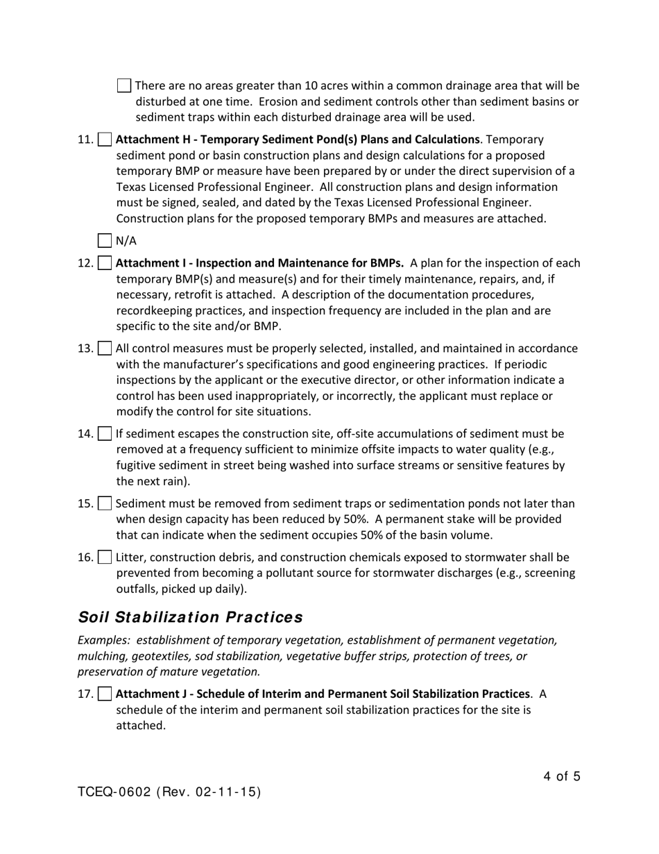 Form TCEQ-0602 Temporary Stormwater Section for Regulated Activities on the Edwards Aquifer Recharge Zone - Texas, Page 4