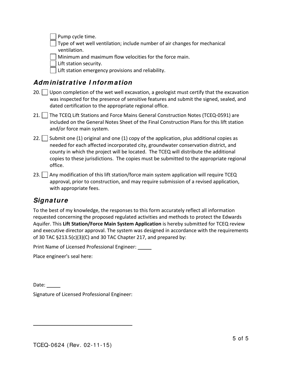 Form TCEQ-0624 Lift Station / Force Main System Application - Texas, Page 5
