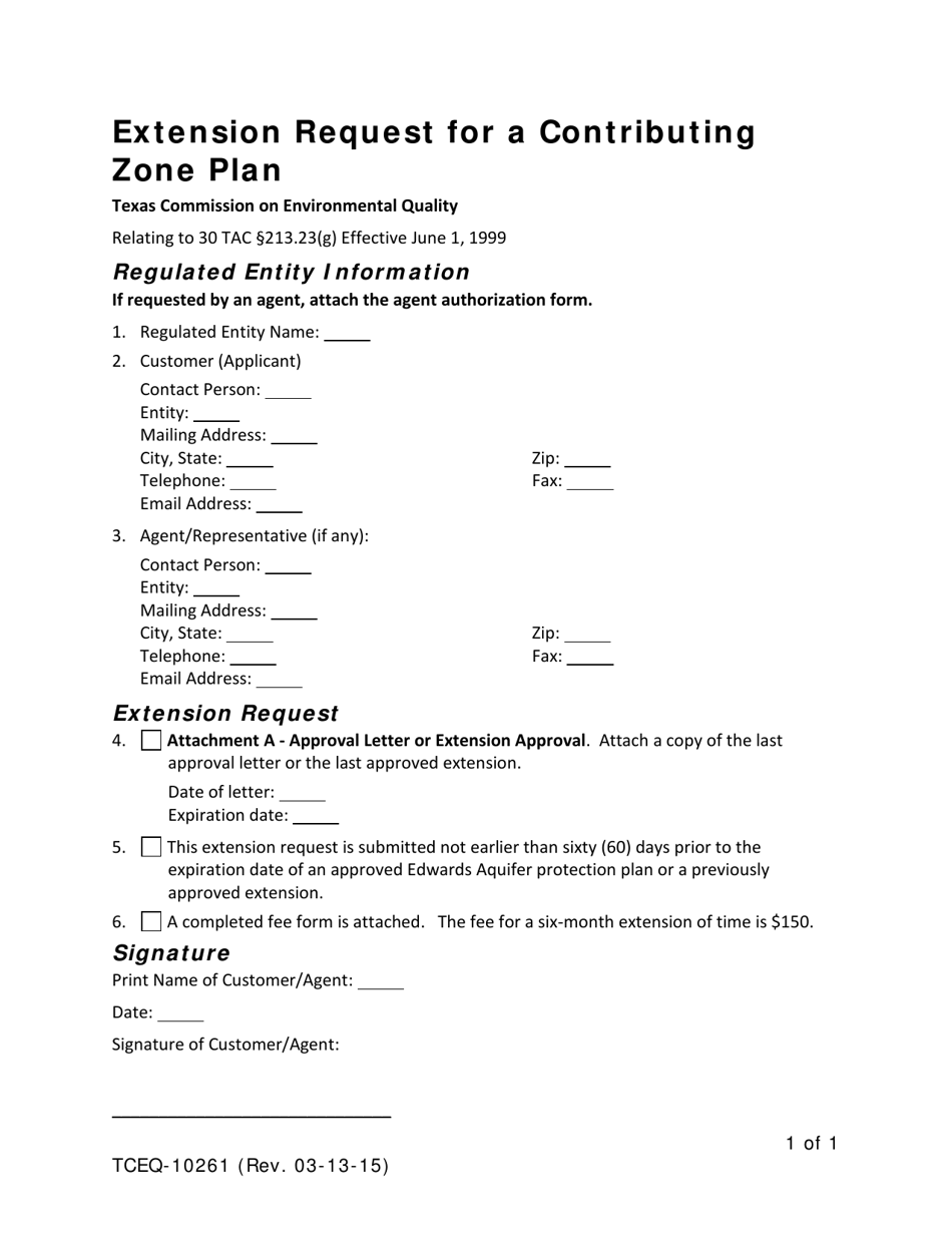 Form TCEQ-10261 Extension Request for a Contributing Zone Plan - Texas, Page 1