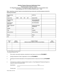 Document preview: Form TCEQ-10256 Solution Feature Discovery Notification Form for Regulated Activities on the Edwards Aquifer Recharge Zone and Transition Zone - Texas