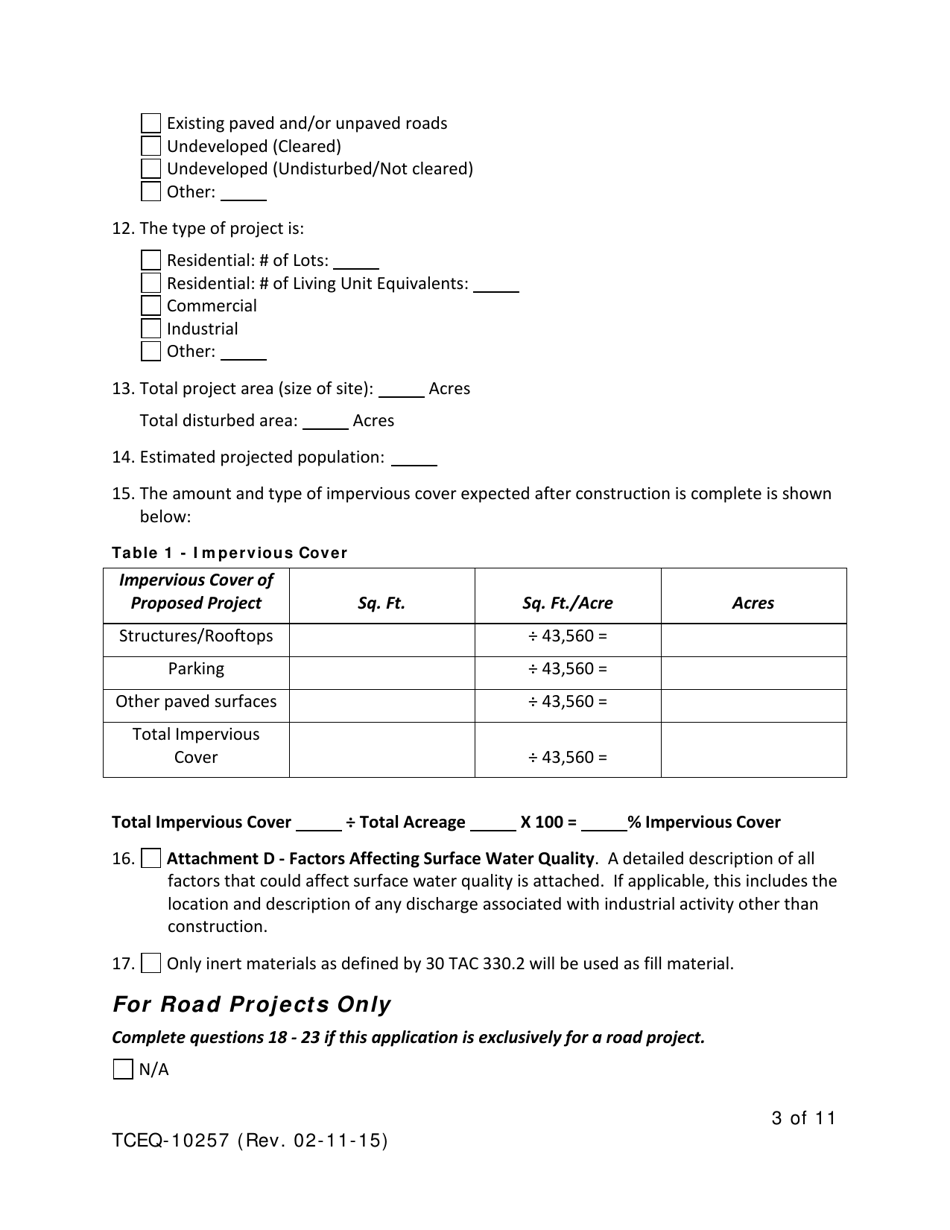Form TCEQ-10257 Contributing Zone Plan Application - Texas, Page 3