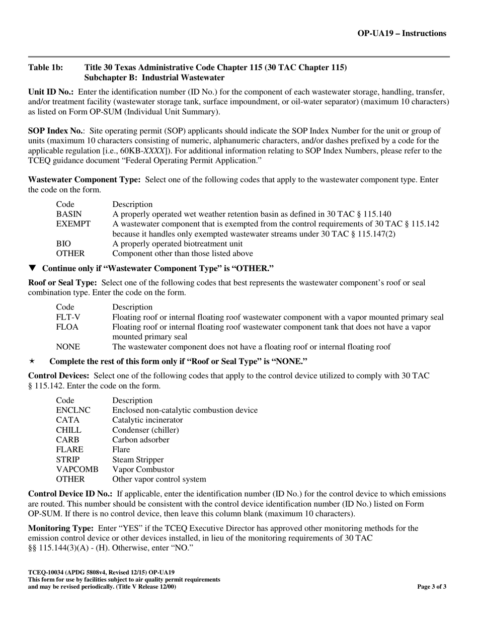 Form OP-UA19 (TCEQ-10034) Waste Water Unit Attributes - Texas, Page 3