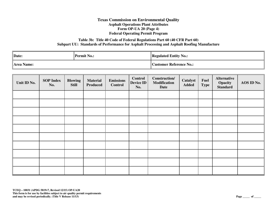 Form OP-UA20 (TCEQ-10031) Asphalt Operations Attributes - Texas, Page 10