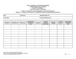 Form OP-UA20 (TCEQ-10031) Asphalt Operations Attributes - Texas, Page 9