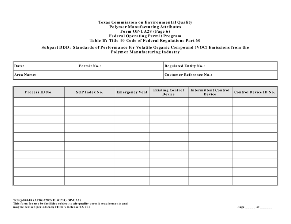 Form OP-UA28 (TCEQ-10048) Polymer Manufacturing Attributes - Texas, Page 15