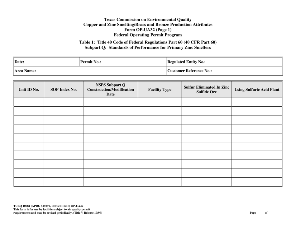 Form OP-UA32 (TCEQ-10084) Copper and Zinc Smelting / Brass and Bronze Production Attributes - Texas, Page 5