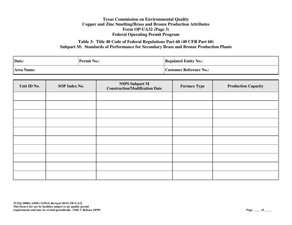 Form OP-UA32 (TCEQ-10084) Copper and Zinc Smelting / Brass and Bronze Production Attributes - Texas, Page 7