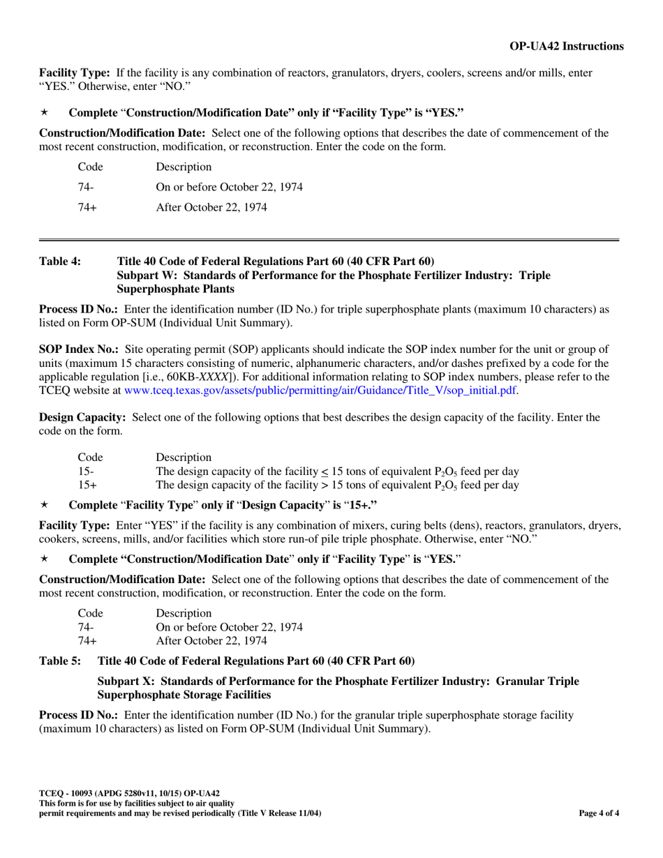 Form OP-UA42 (TCEQ-10093) Phosphate Fertilizer Manufacturing Attributes - Texas, Page 4