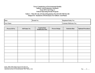 Form TCEQ-10094 (OP-UA43) Sulfuric Acid Production Attributes - Texas, Page 4
