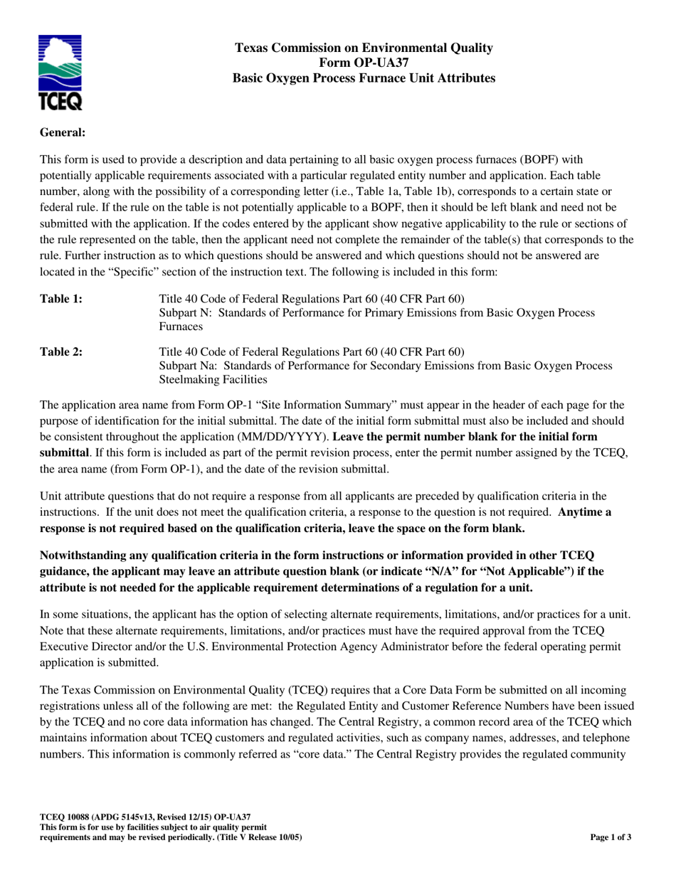 Form TCEQ-10088 (OP-UA37) Basic Oxygen Process Furnace Unit Attributes - Texas, Page 1