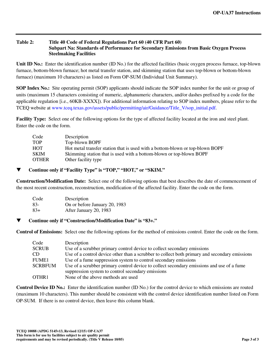 Form TCEQ-10088 (OP-UA37) Basic Oxygen Process Furnace Unit Attributes - Texas, Page 3