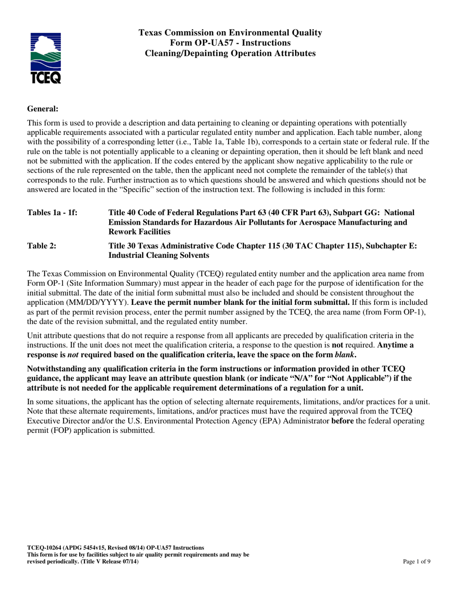 Form TCEQ-10264 (OP-UA57) Cleaning / Depainting Operation Attributes - Texas, Page 1