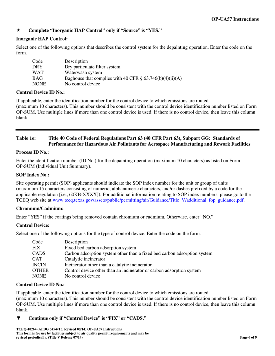 Form TCEQ-10264 (OP-UA57) Cleaning / Depainting Operation Attributes - Texas, Page 6
