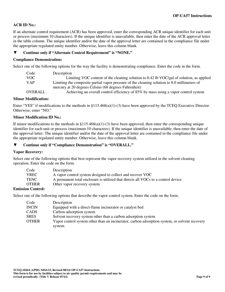 Form TCEQ-10264 (OP-UA57) Cleaning / Depainting Operation Attributes - Texas, Page 9