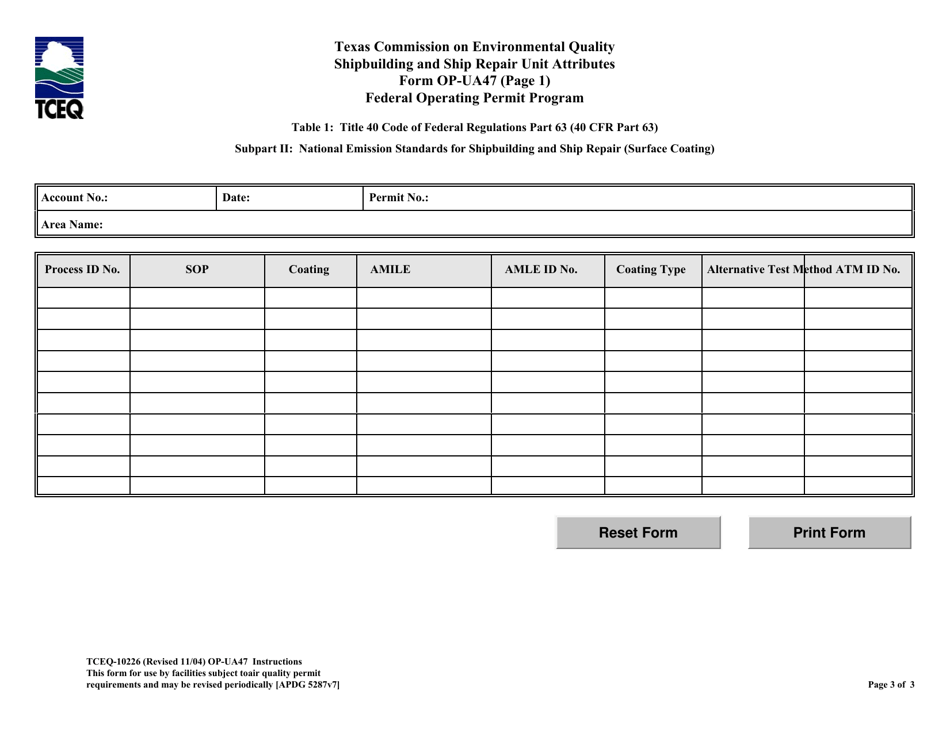 Form TCEQ-10226 (OP-UA47) Ship Building and Ship Repair Unit Attributes - Texas, Page 3