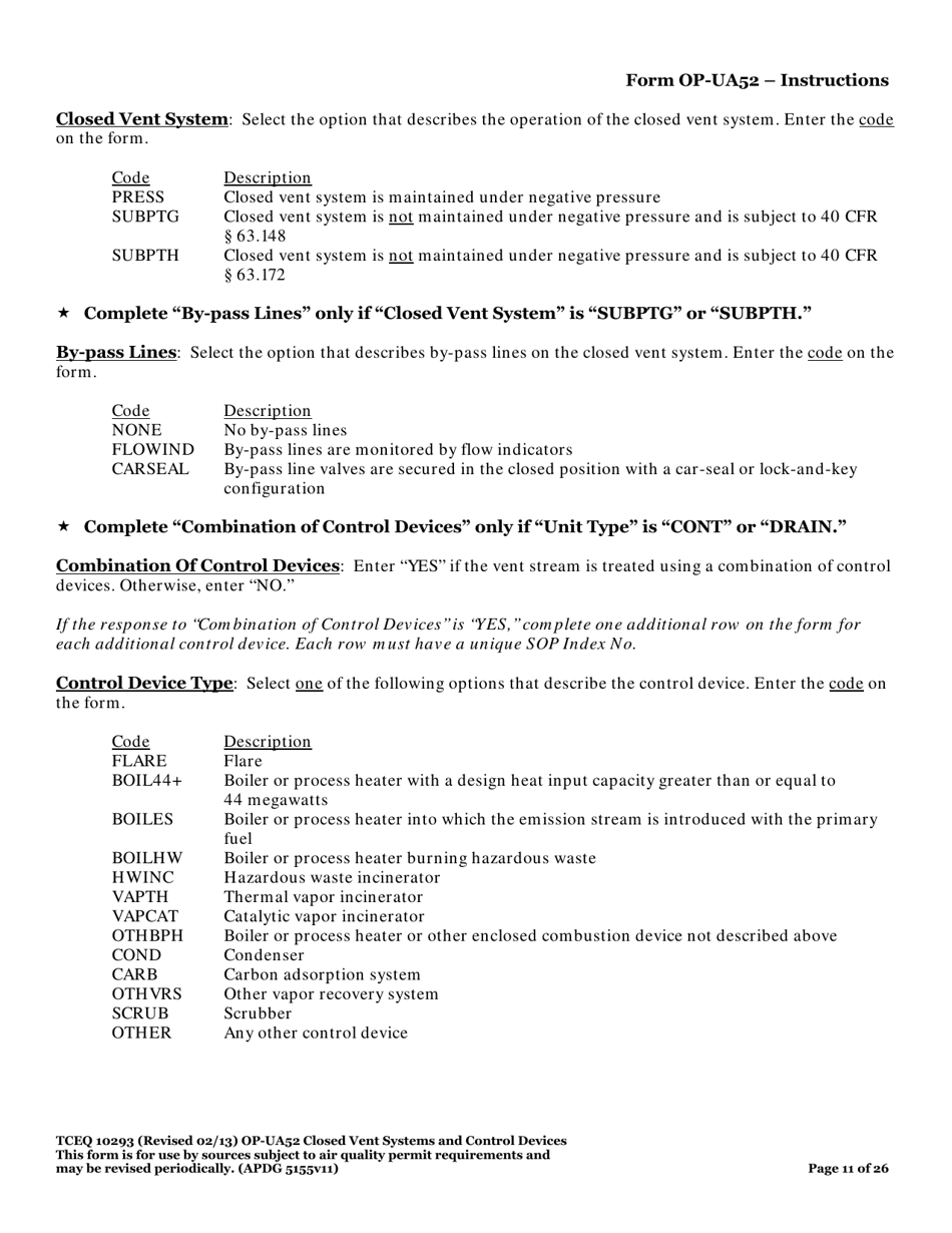 Form TCEQ-10293 (OP-UA52) Closed Vent Systems and Control Devices - Texas, Page 11