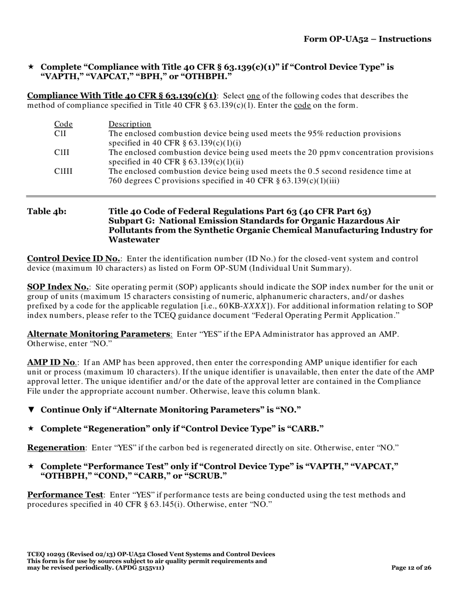 Form TCEQ-10293 (OP-UA52) Closed Vent Systems and Control Devices - Texas, Page 12