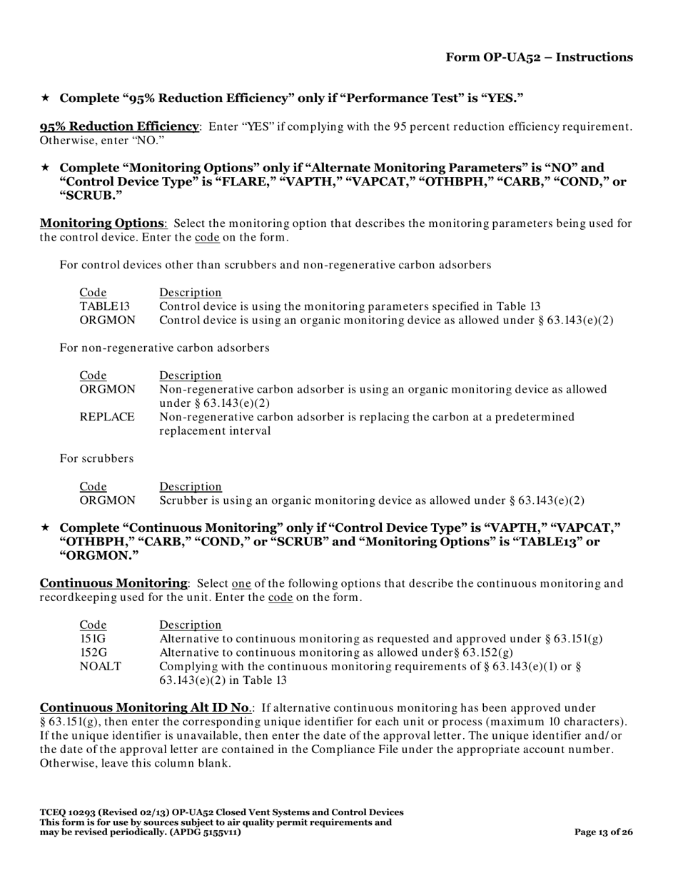 Form TCEQ-10293 (OP-UA52) Closed Vent Systems and Control Devices - Texas, Page 13