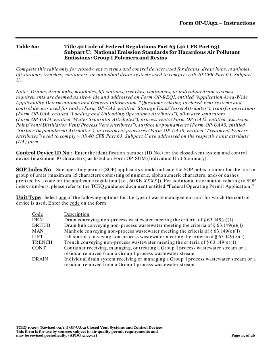 Form TCEQ-10293 (OP-UA52) Closed Vent Systems and Control Devices - Texas, Page 15