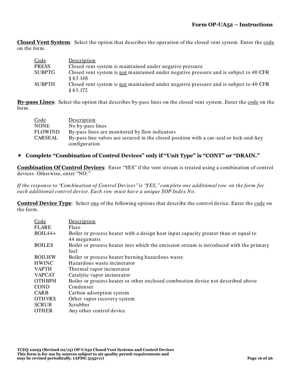 Form TCEQ-10293 (OP-UA52) Closed Vent Systems and Control Devices - Texas, Page 16