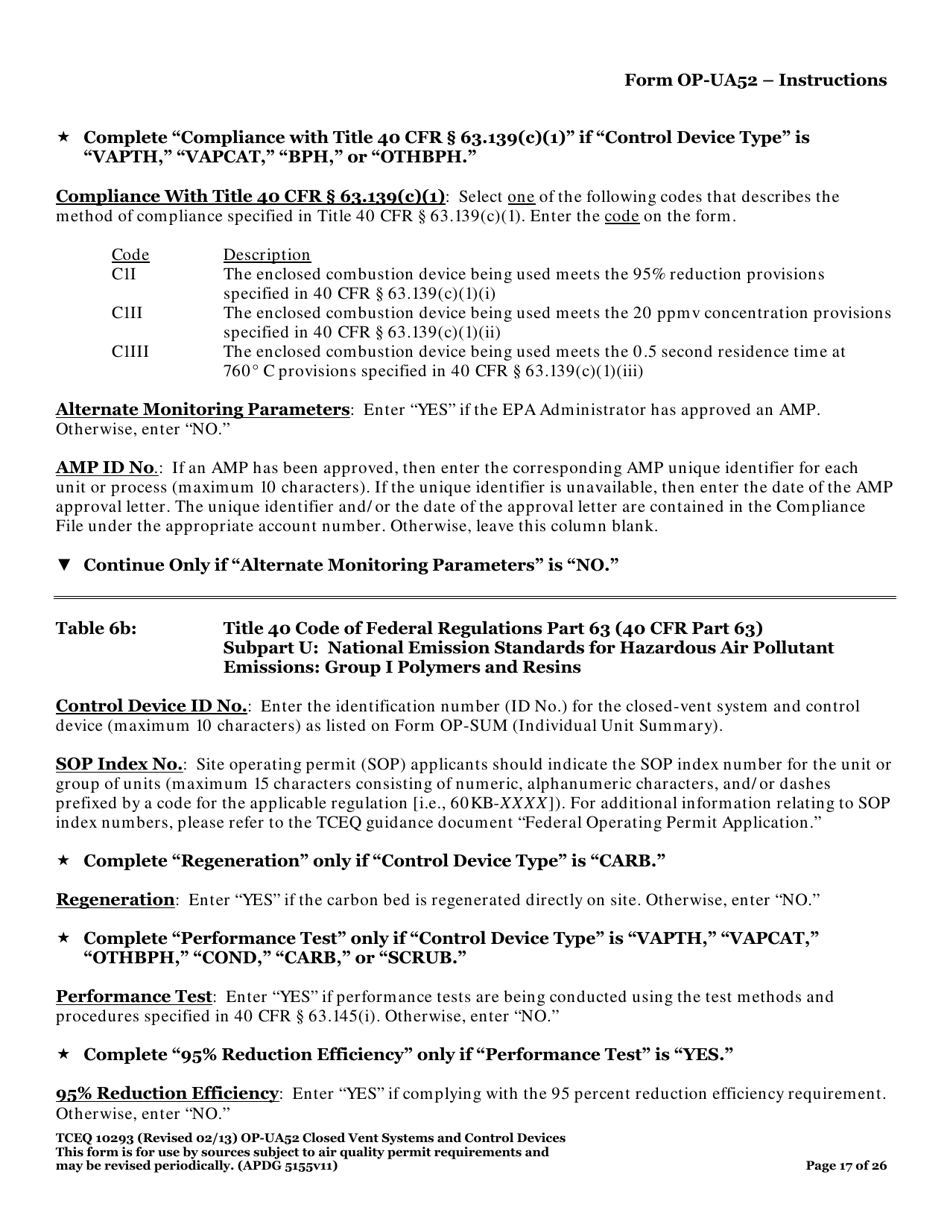 Form TCEQ-10293 (OP-UA52) Closed Vent Systems and Control Devices - Texas, Page 17